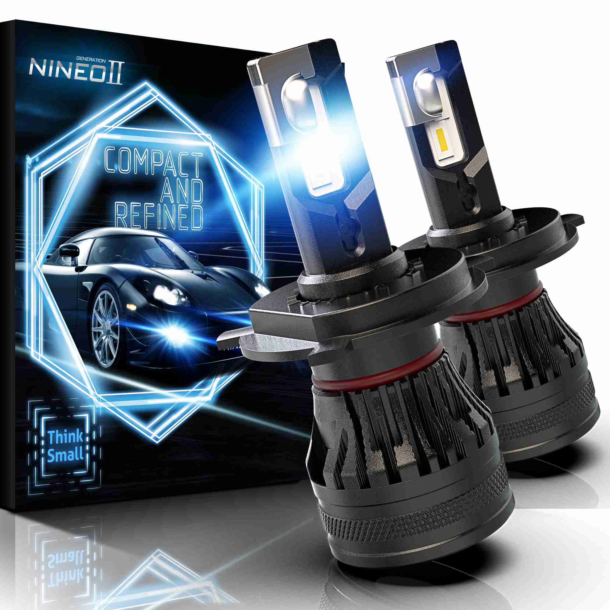 NINEO H4/9003 LED LIGHT BULBS,18000LM 6500K Cool White W/Mini Fan Design  Powersports Accessory Light for Car - Pack of 2